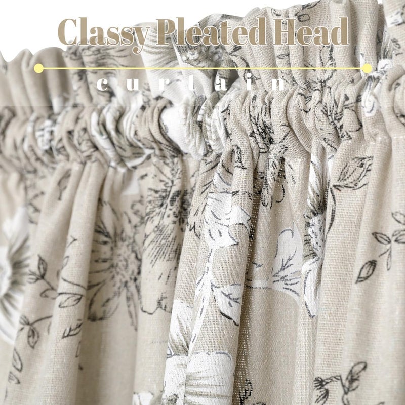 Moslovstar Linen French Door Curtains Set of 2, Elegant Country Style Black Peony Front Door Curtain Dual Rod Pocket Tiebacks Included, 54" W x 72" L - Image 3